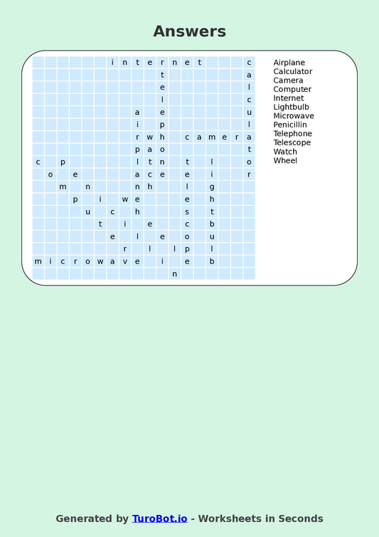 General Knowledge - Year 5 - Find a Word - Inventions – Free Find a Word Worksheet