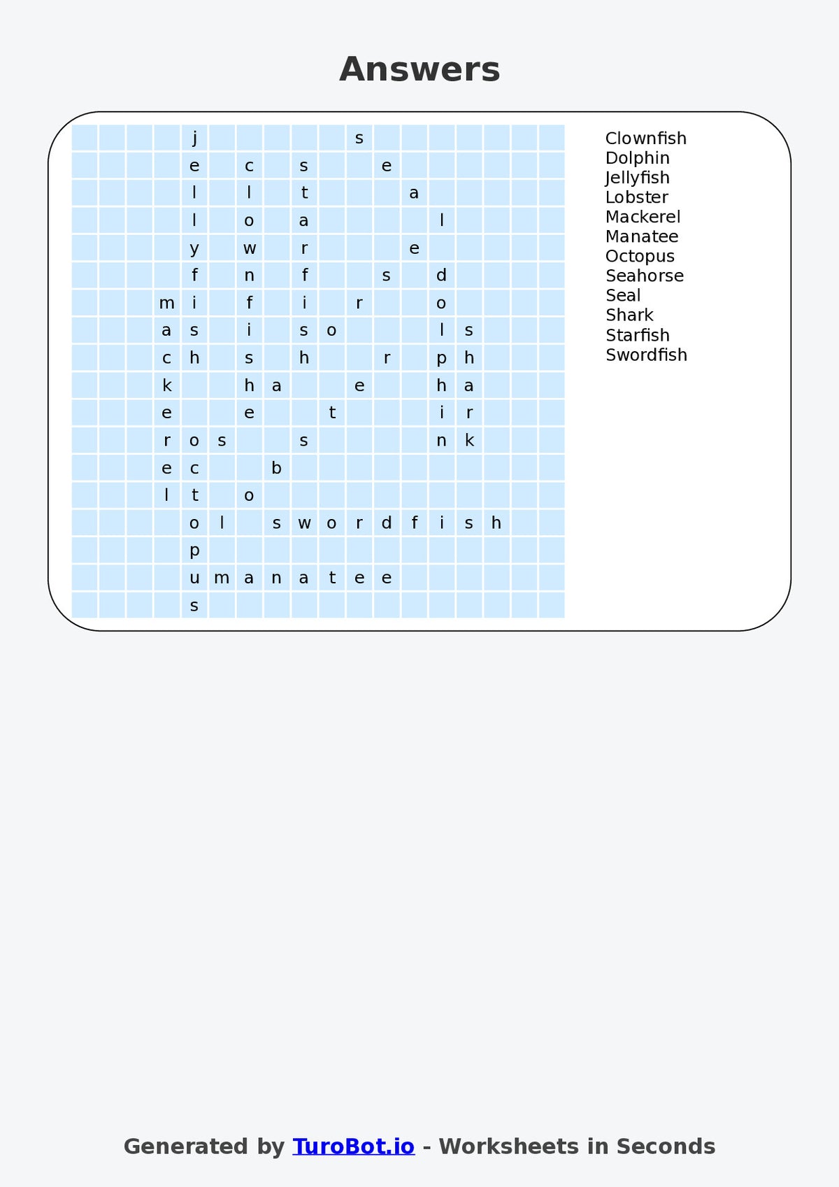 General Knowledge - Year 5 - Find a Word - Sea Animals – Free Find a Word Worksheet