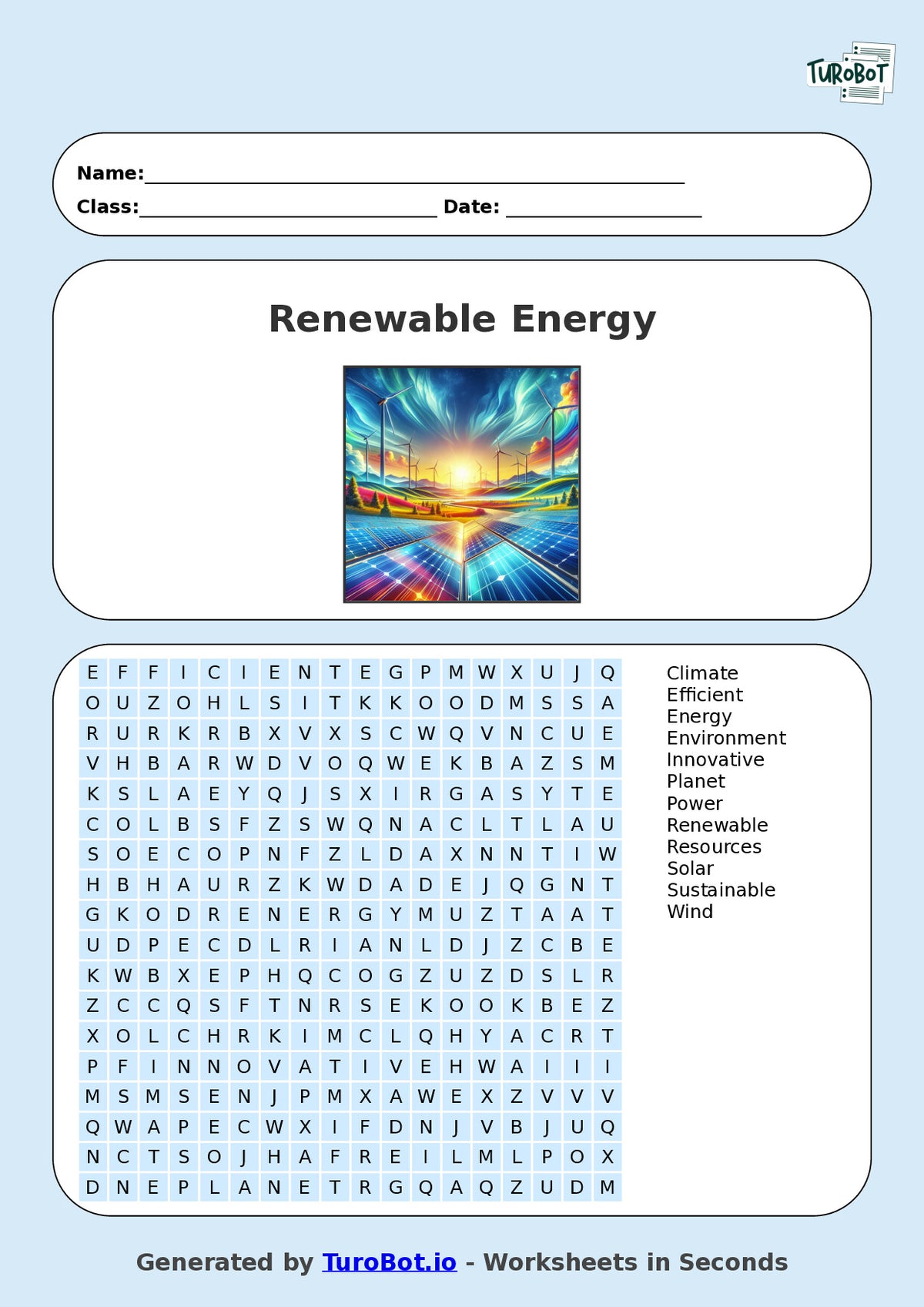 General Knowledge - Year 6 - Find a Word - Renewable Energy – Free Find a Word Worksheet