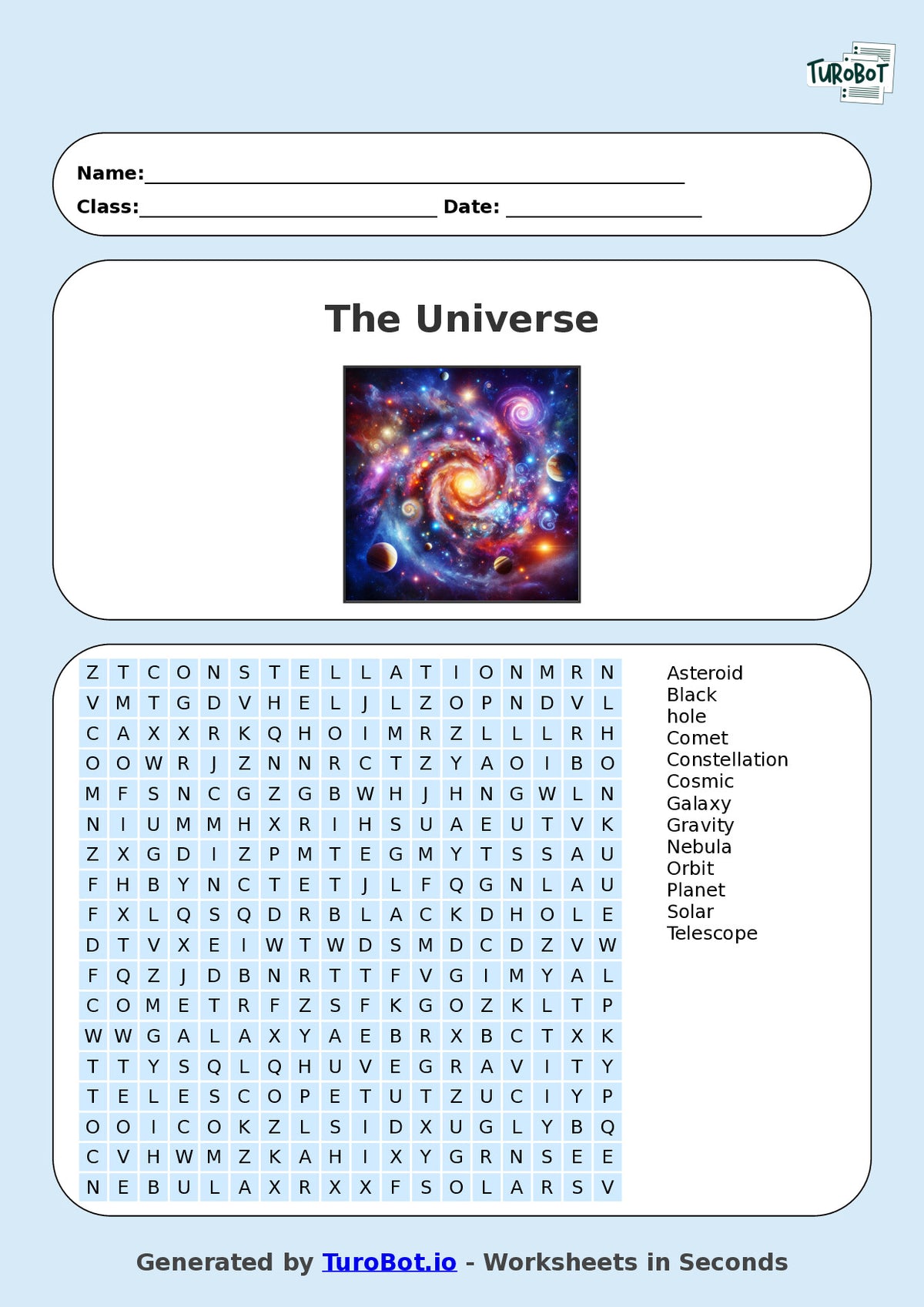 General Knowledge - Year 6 - Find a Word - The Universe – Free Find a Word Worksheet
