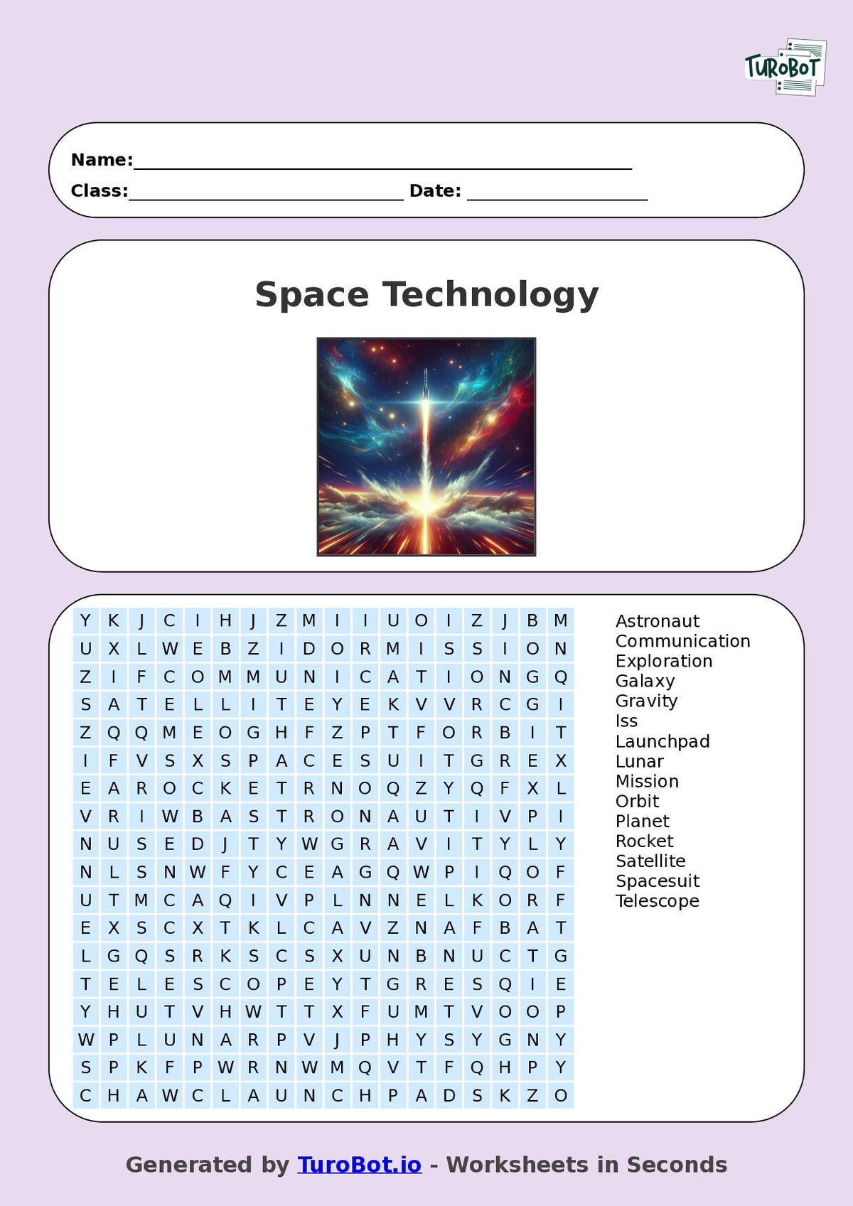 General Knowledge - Year 7 - Find a Word - Space Technology – Free Find a Word Worksheet