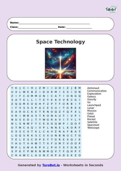 General Knowledge - Year 7 - Find a Word - Space Technology – Free Find a Word Worksheet