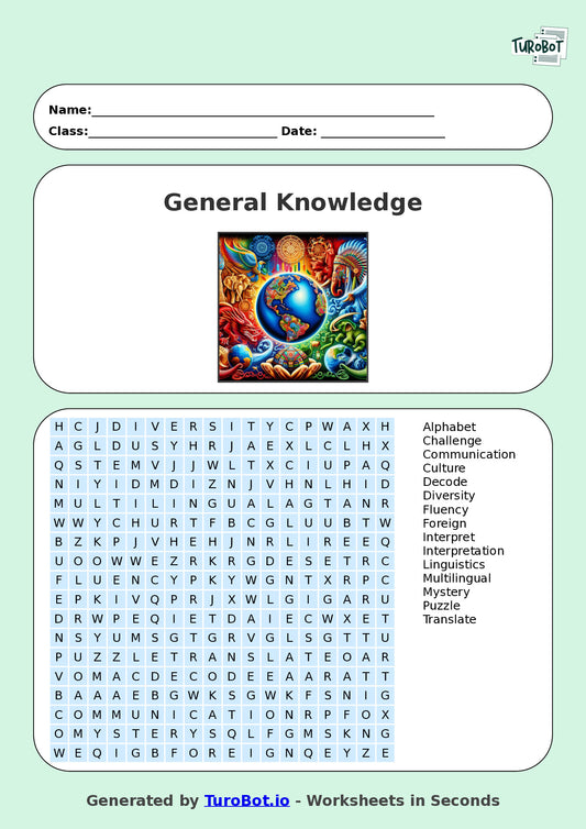 General Knowledge - Year 7 - Find a Word - World Languages – Free Find a Word Worksheet