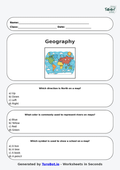 Year 3 Geography Multiple Choice Worksheet – Reading Simple Maps