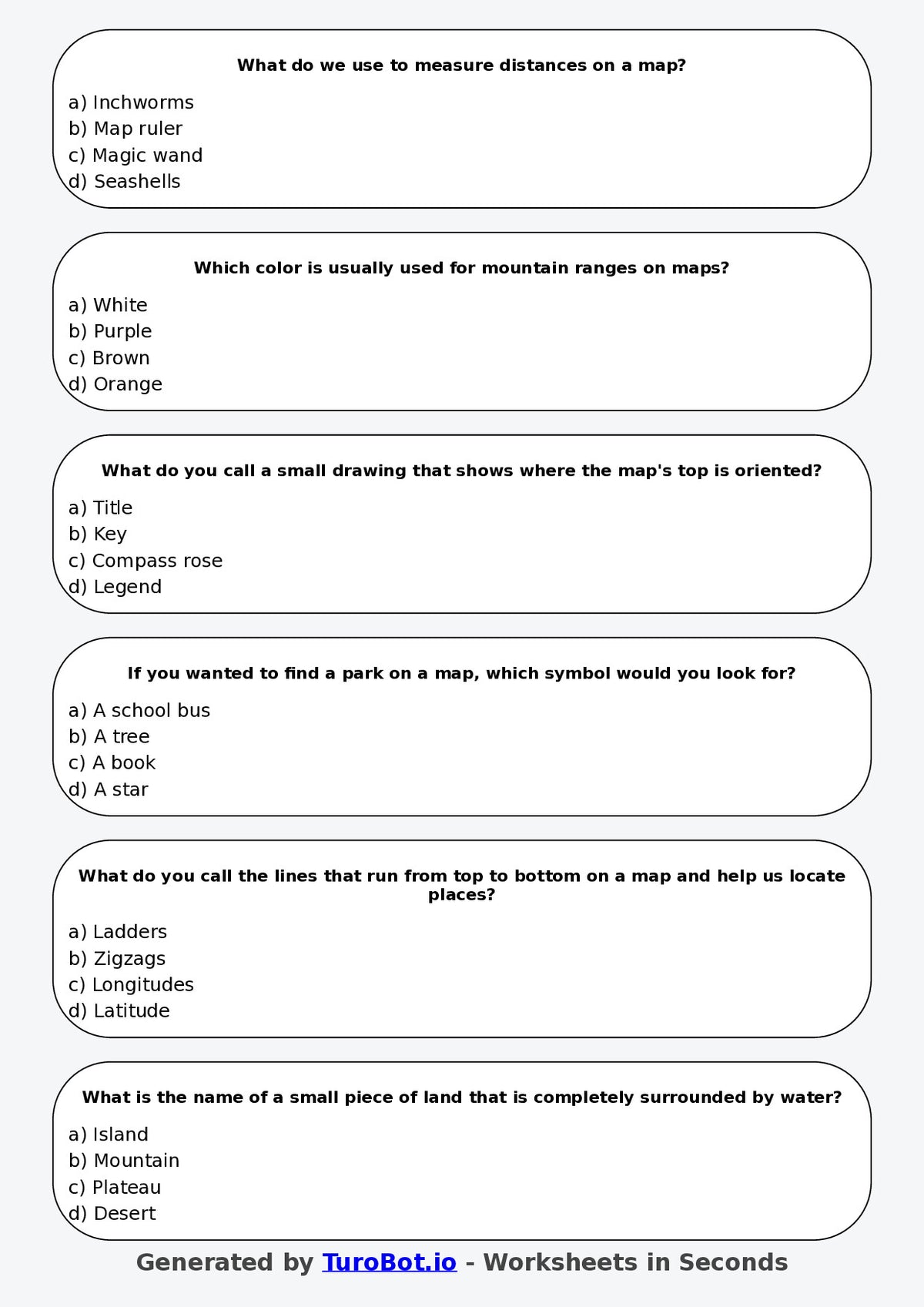 Year 3 Geography Multiple Choice Worksheet – Reading Simple Maps