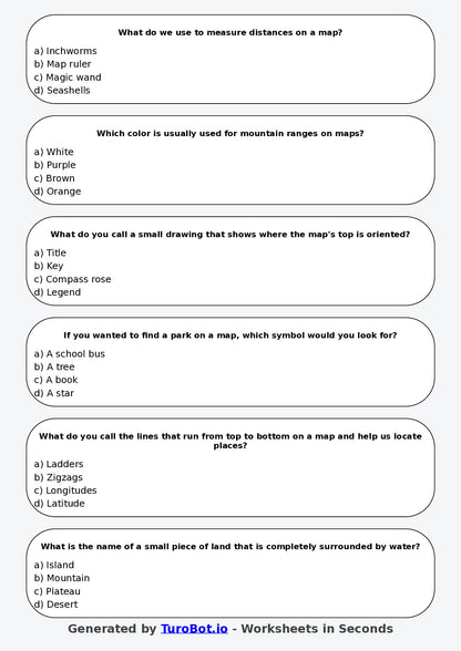 Year 3 Geography Multiple Choice Worksheet – Reading Simple Maps