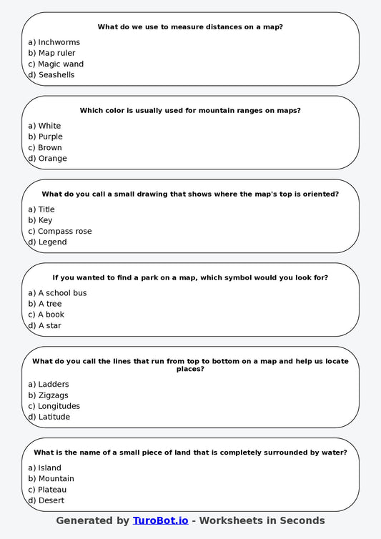 Year 3 Geography Multiple Choice Worksheet – Reading Simple Maps