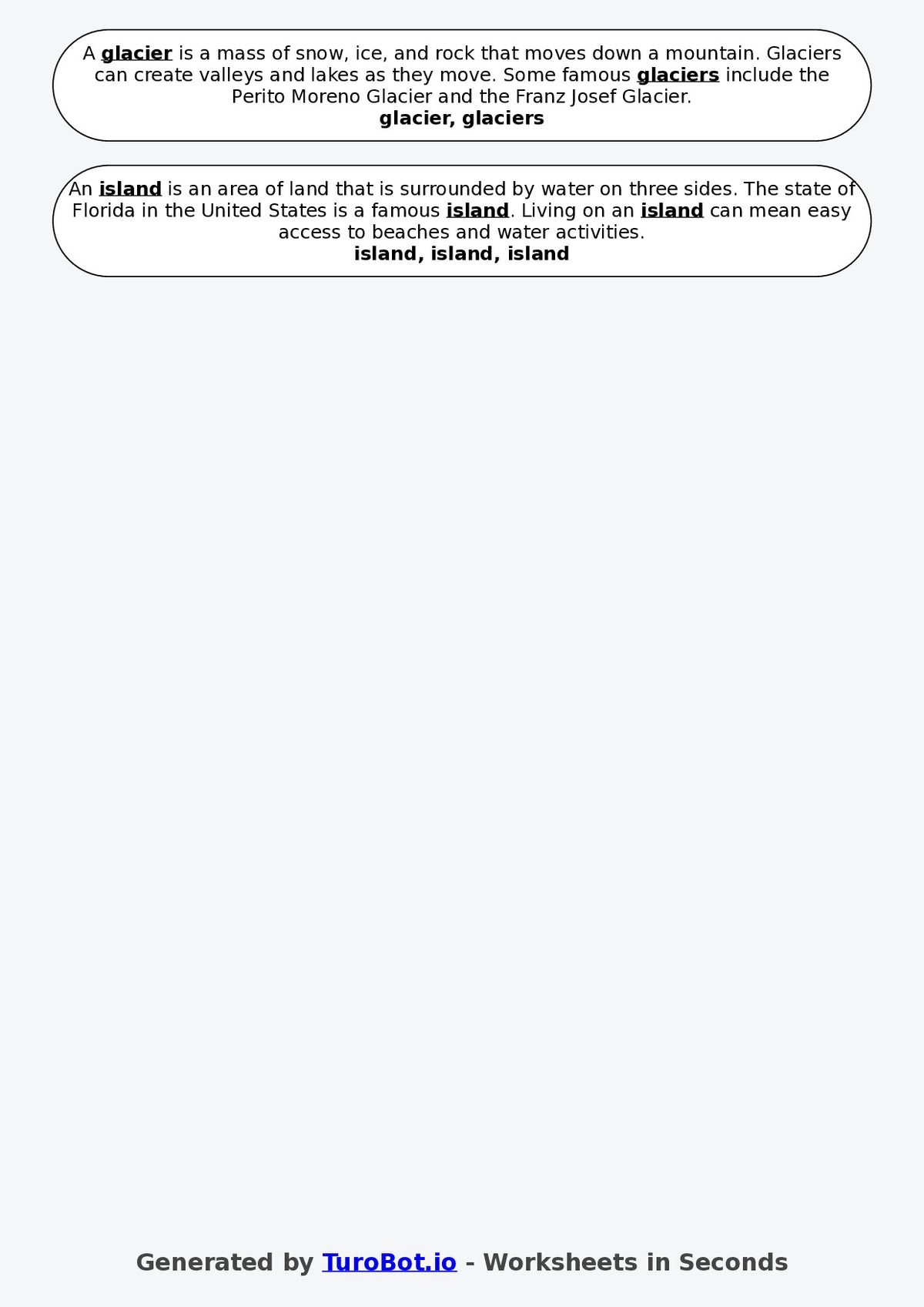 Year 4 Geography Fill in the Blanks Worksheet – Landforms Vocabulary