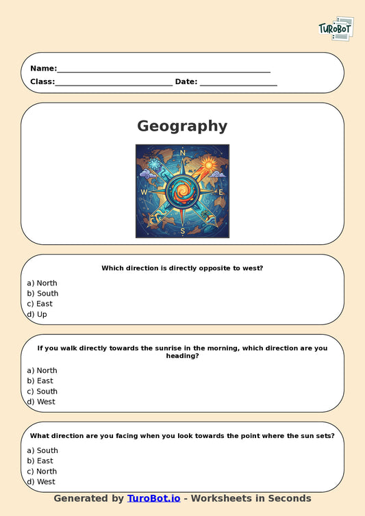 Year 5 Geography Multiple Choice Worksheet – Using Compass Directions