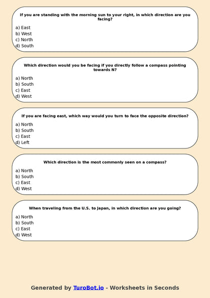 Year 5 Geography Multiple Choice Worksheet – Using Compass Directions