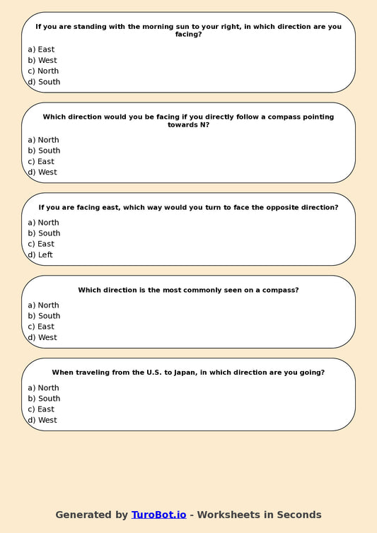 Year 5 Geography Multiple Choice Worksheet – Using Compass Directions