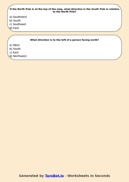 Year 5 Geography Multiple Choice Worksheet – Using Compass Directions