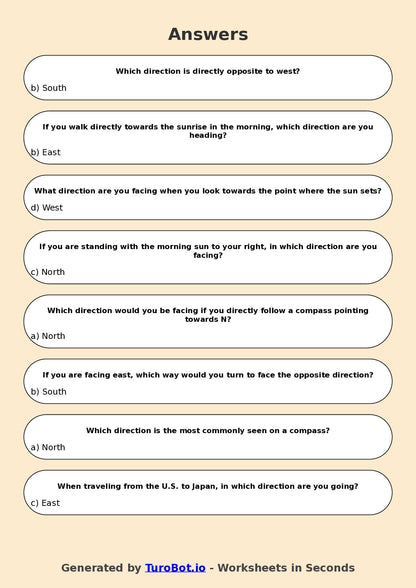 Year 5 Geography Multiple Choice Worksheet – Using Compass Directions