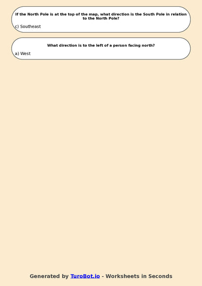 Year 5 Geography Multiple Choice Worksheet – Using Compass Directions