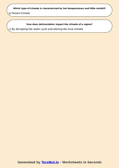 Year 5 Geography Multiple Choice Worksheet – Weather and Climate Differences