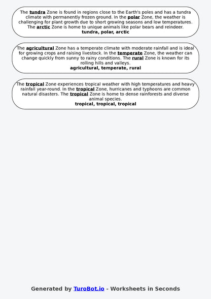 Year 6 Geography Fill in the Blanks Worksheet – Climate Zones