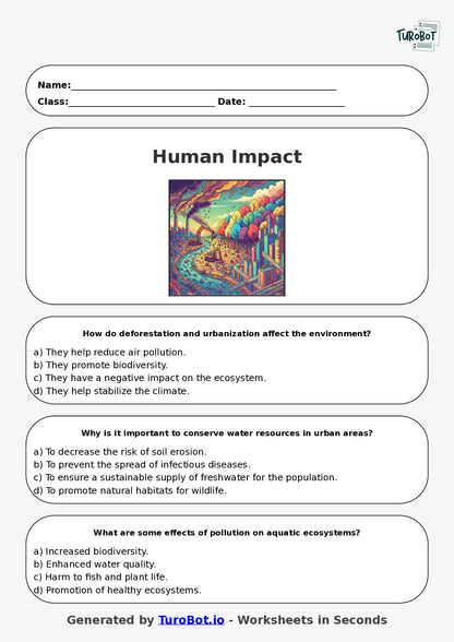 Year 6 Geography Multiple Choice Worksheet – Human Impact on Environments