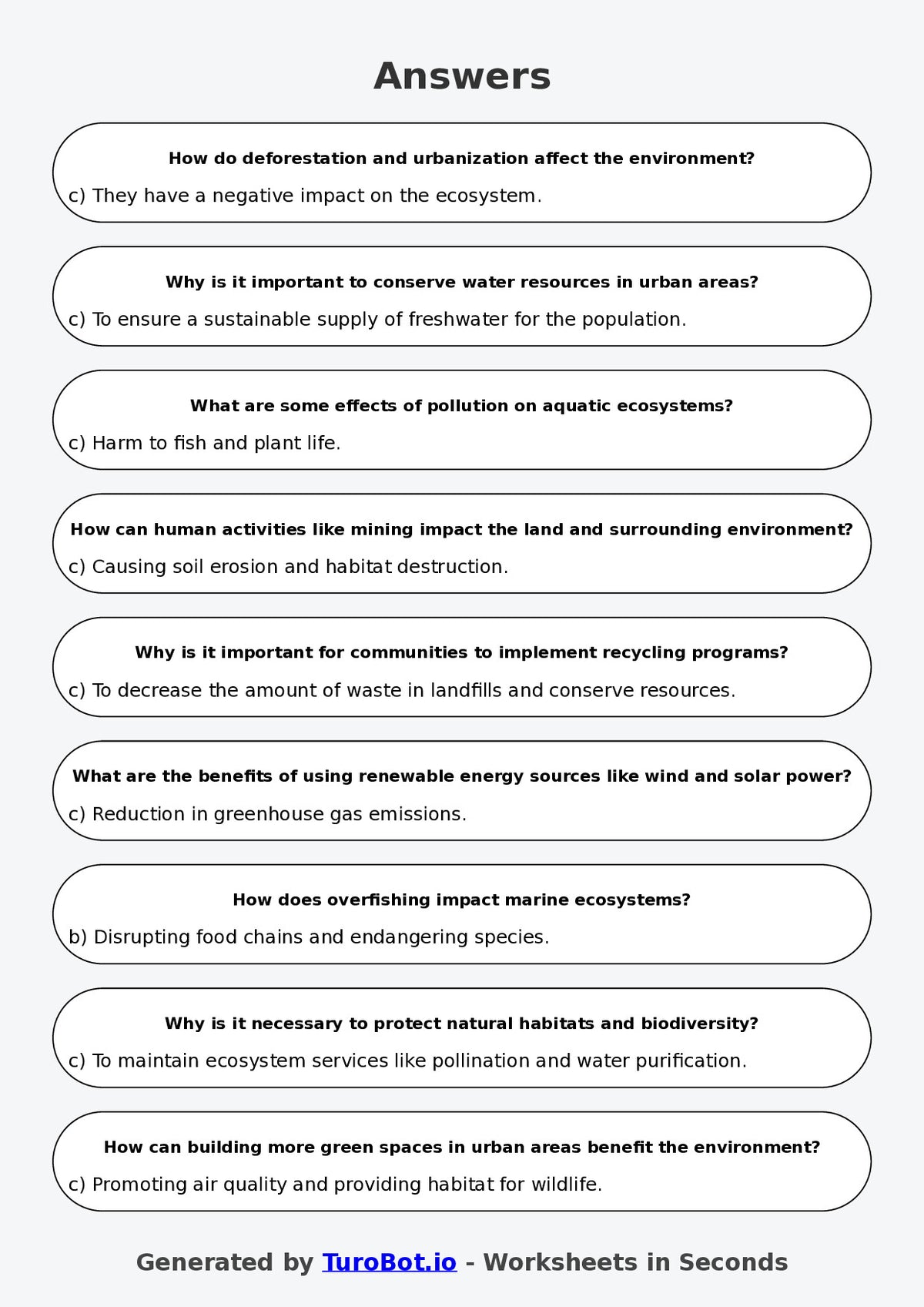 Year 6 Geography Multiple Choice Worksheet – Human Impact on Environments