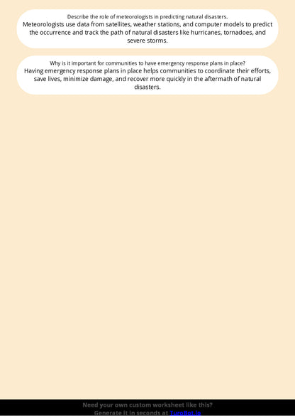 Free Worksheet - Year 6 Geography Natural Disasters and Their Effects Short Answer Response
