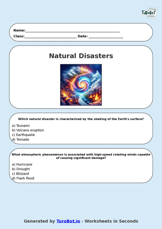 Year 7 Geography Multiple Choice Worksheet – Natural Disasters Overview