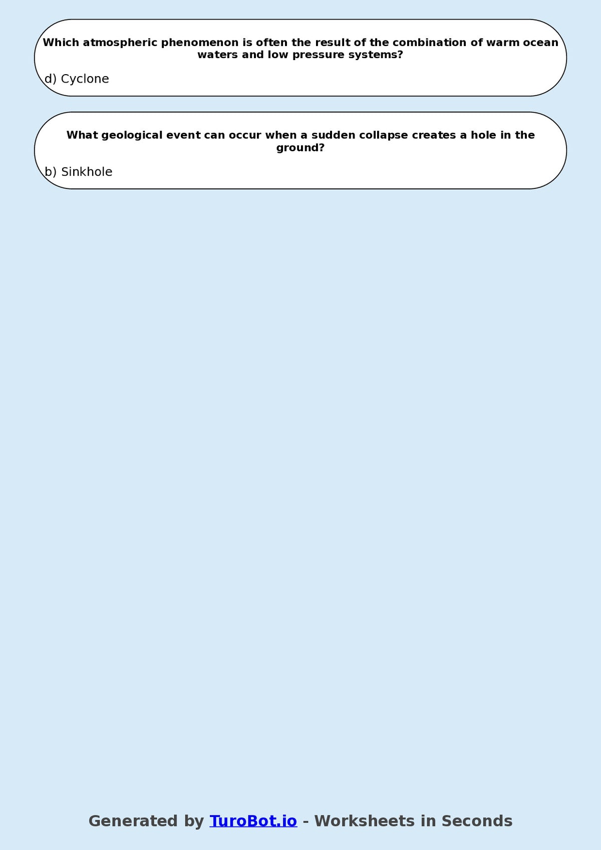 Year 7 Geography Multiple Choice Worksheet – Natural Disasters Overview