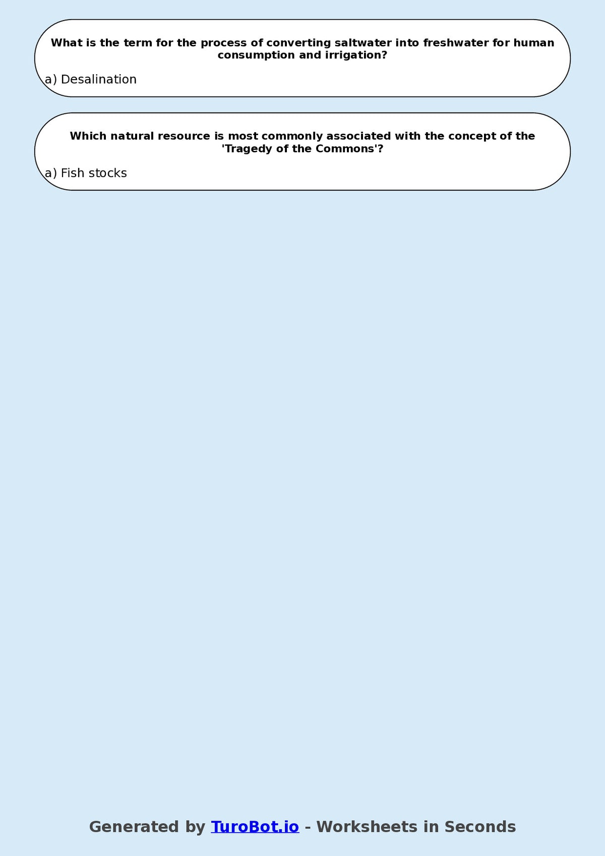 Year 7 Geography Multiple Choice Worksheet – Natural Resources