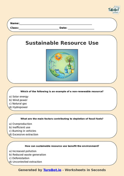 Year 7 Geography Multiple Choice Worksheet – Sustainable Resource Use