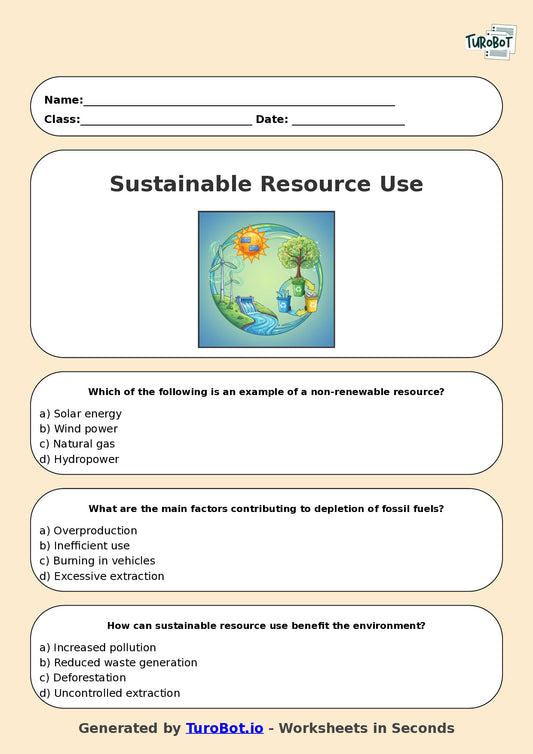 Year 7 Geography Multiple Choice Worksheet – Sustainable Resource Use