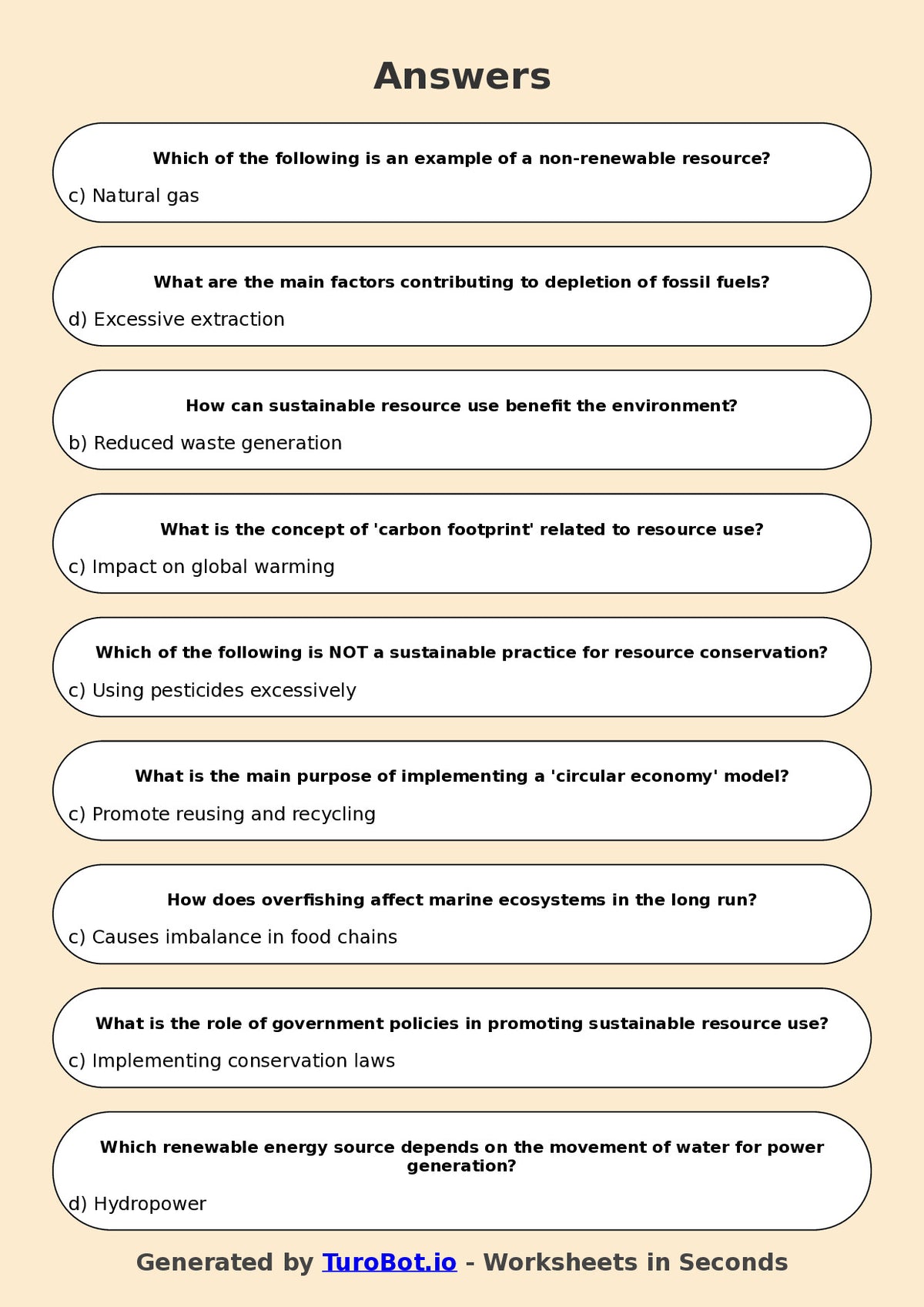 Year 7 Geography Multiple Choice Worksheet – Sustainable Resource Use