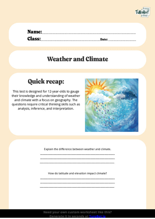 Free Worksheet - Year 7 Geography Understanding Weather and Climate Short Answer Response