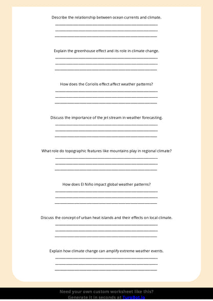 Free Worksheet - Year 7 Geography Understanding Weather and Climate Short Answer Response