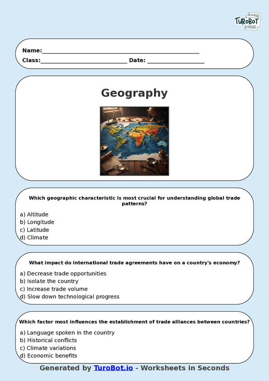 Year 8 Geography Multiple Choice Worksheet – Global Connections and Trade