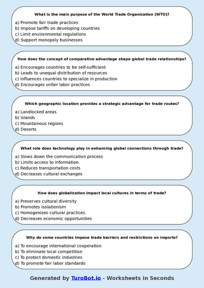 Year 8 Geography Multiple Choice Worksheet – Global Connections and Trade
