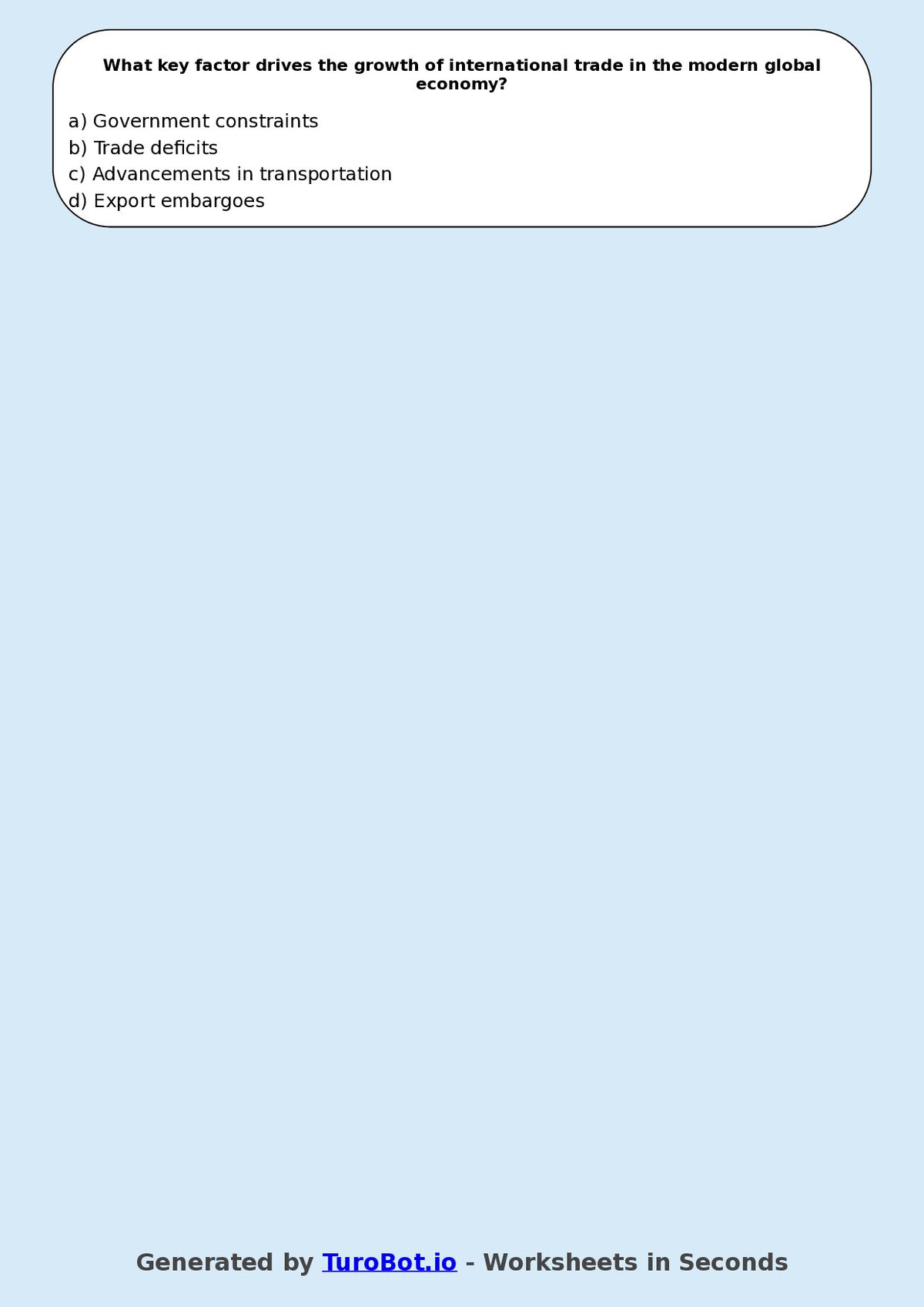 Year 8 Geography Multiple Choice Worksheet – Global Connections and Trade