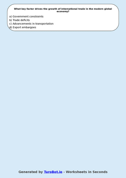 Year 8 Geography Multiple Choice Worksheet – Global Connections and Trade