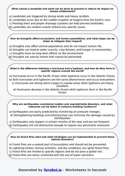 Year 8 Geography Multiple Choice Worksheet – Natural Disasters