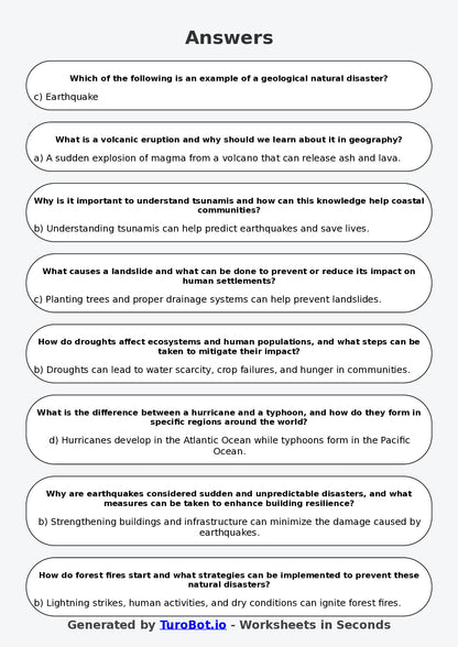 Year 8 Geography Multiple Choice Worksheet – Natural Disasters