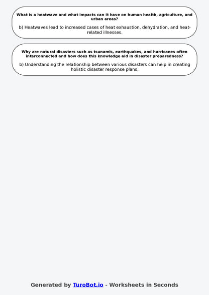 Year 8 Geography Multiple Choice Worksheet – Natural Disasters