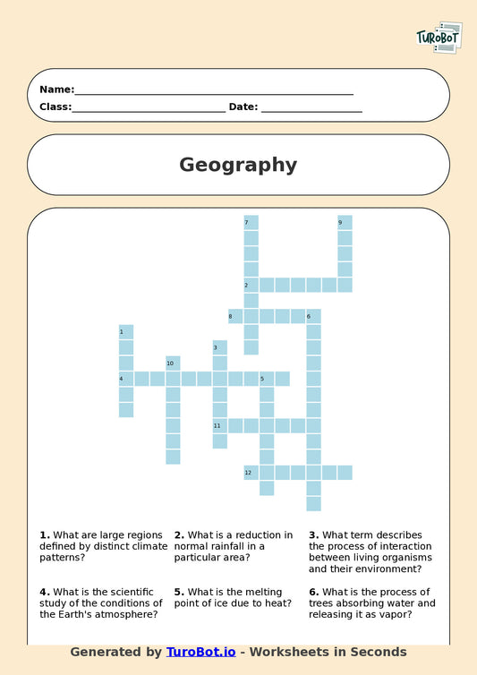 Geography - Year 9 - Crossword - Climate Change and Biomes