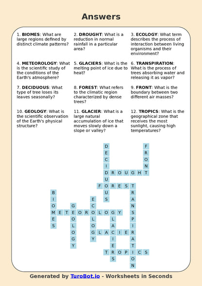 Geography - Year 9 - Crossword - Climate Change and Biomes