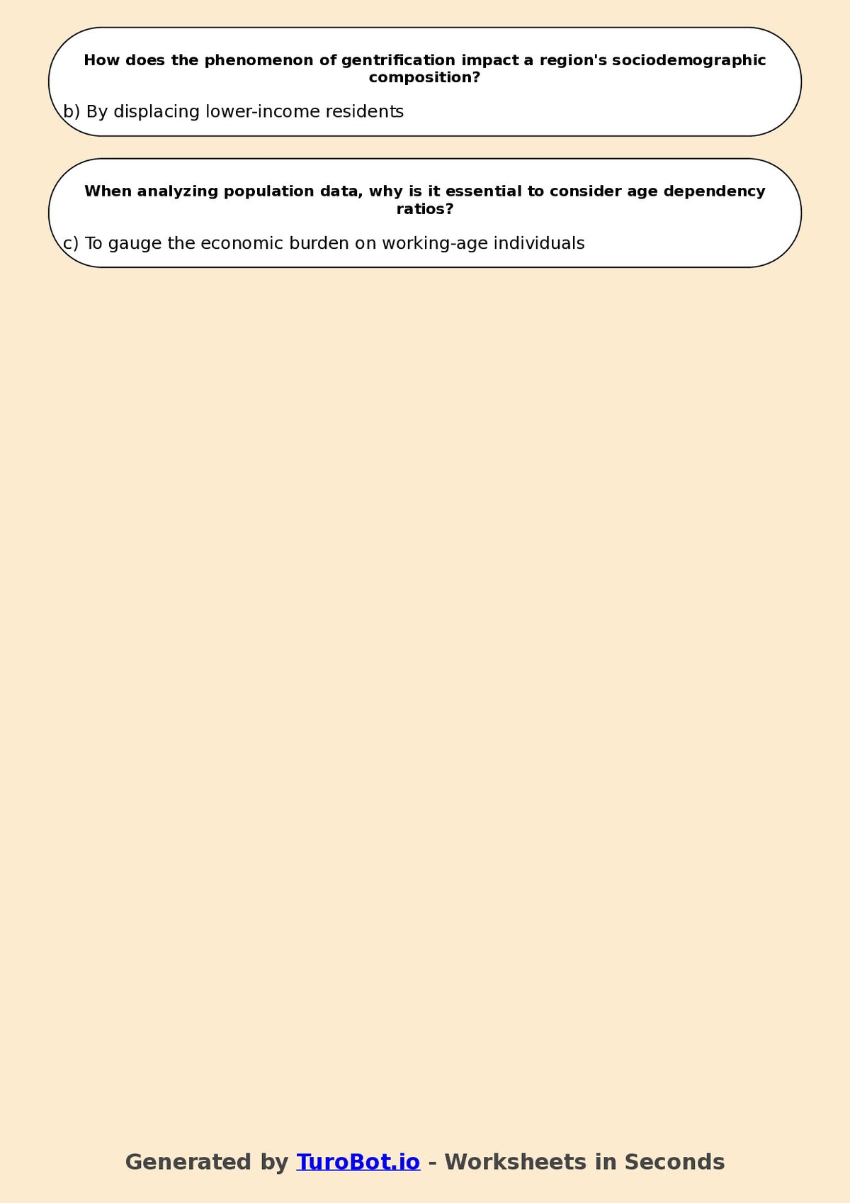 Year 9 Geography Multiple Choice Worksheet – Population and Migration