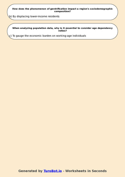 Year 9 Geography Multiple Choice Worksheet – Population and Migration