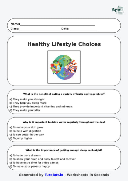 Year 6 Health Multiple Choice Worksheet – Healthy Lifestyle Choices