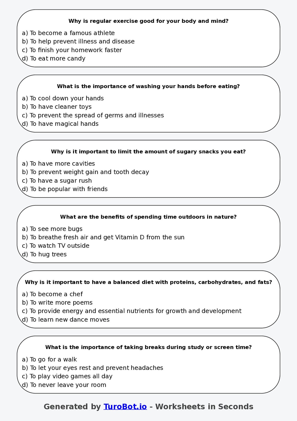 Year 6 Health Multiple Choice Worksheet – Healthy Lifestyle Choices