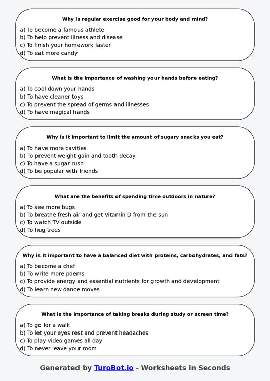 Year 6 Health Multiple Choice Worksheet – Healthy Lifestyle Choices