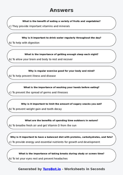 Year 6 Health Multiple Choice Worksheet – Healthy Lifestyle Choices