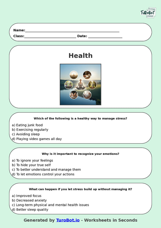 Year 8 Health Multiple Choice Worksheet – Managing Stress and Emotions