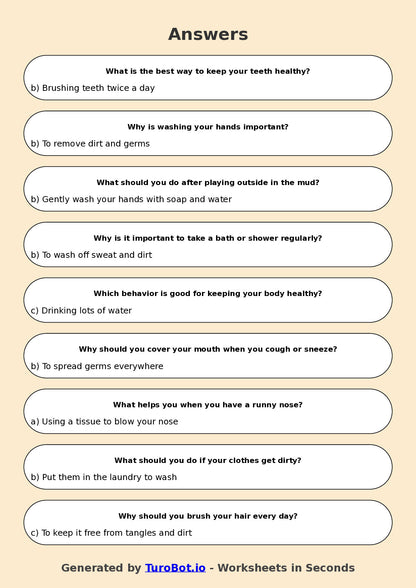 Year 3 Health & Wellbeing Multiple Choice Worksheet – Personal Hygiene Habits