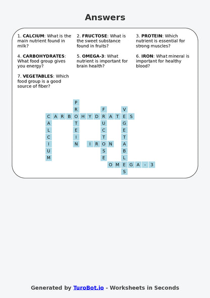 Year 4 Health & Wellbeing Crossword Worksheet – Nutrition & Healthy Foods