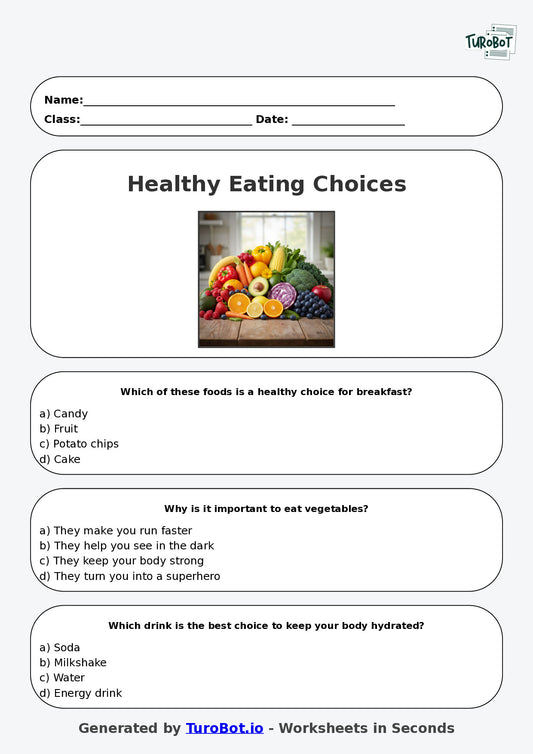 Year 4 Health & Wellbeing Multiple Choice Worksheet – Healthy Eating Choices